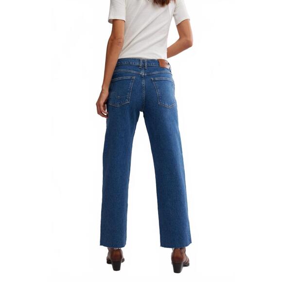 NEW FREE PEOPLE risk taker mid rise straight leg jeans in blue - Picture 3 of 5